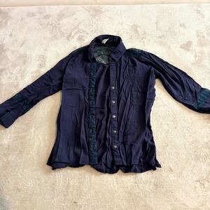 BKLYN Women's Purple Sheer Lace Button Front Blouse Top Boho Long Sleeve
